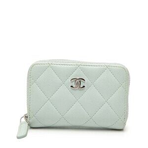 Chanel Quilted CC Logo Coin Purse Blue Caviar Leather